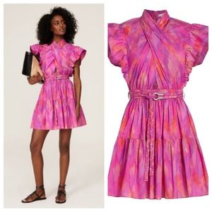Derek Lam $495 Finn Fuchsia Ruffle Wrap Dress tie dye pink purple 13176